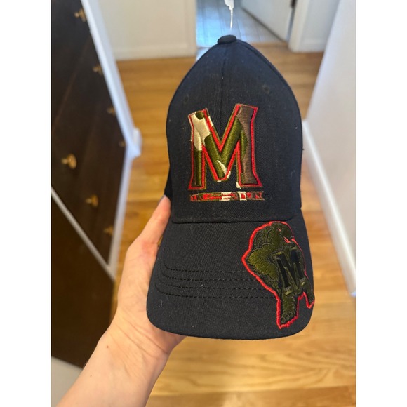 Other - Maryland Terrapins Baseball Cap M Logo Turtle Red Outline Black Adjustable